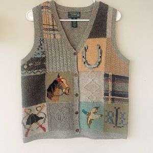 Vintage 90s Ralph Lauren Womens Knit Equestrian Mallard Horse Vest